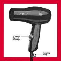 Revlon Compact Hair Dryer | 1875W Lightweight Design, Perfect for Travel, (Black)