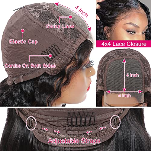 SOSATISFY Deep Wave Lace Front Wigs Human Hair 4x4 HD Transparent Lace Closure Wigs for Black Women Glueless 180% High Density Human Hair Wigs Pre Plucked with Baby Hair (20 inch)