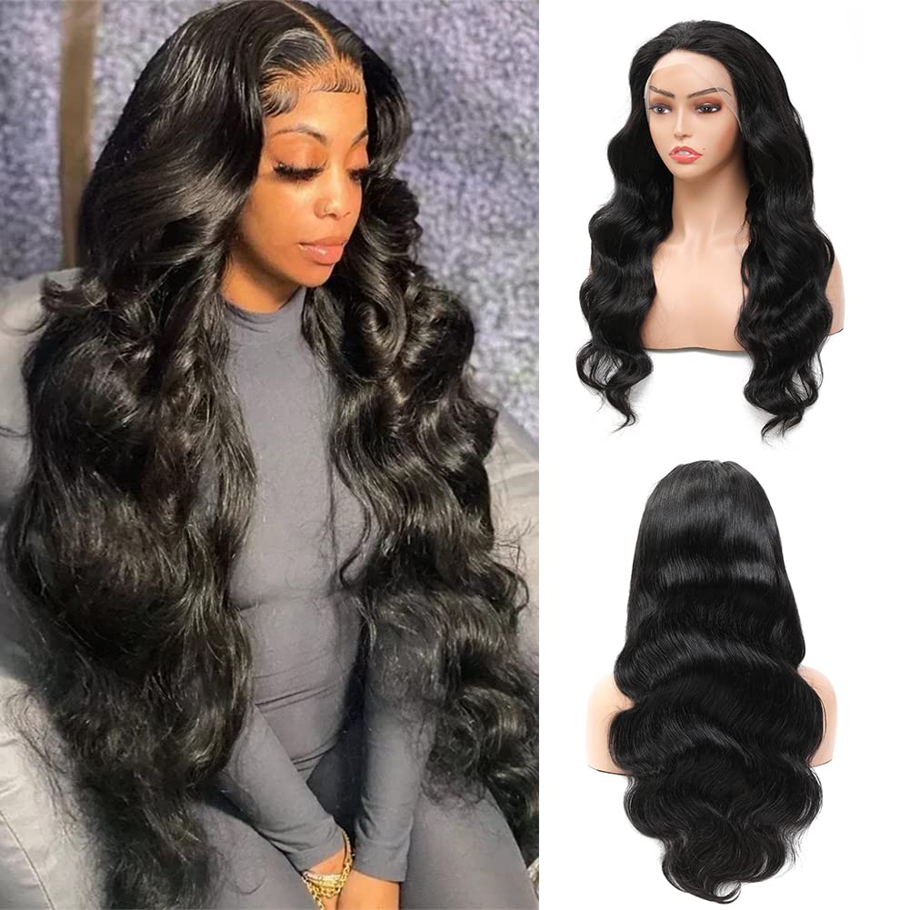 CAOKIA Body Wave Lace Front Wigs Human Hair Pre Plucked 180% Density 13x4 HD Transparent Lace Frontal Wig Human Hair with Baby Hair Glueless Human Hair Wigs for Black Women Natural Color 22 Inch