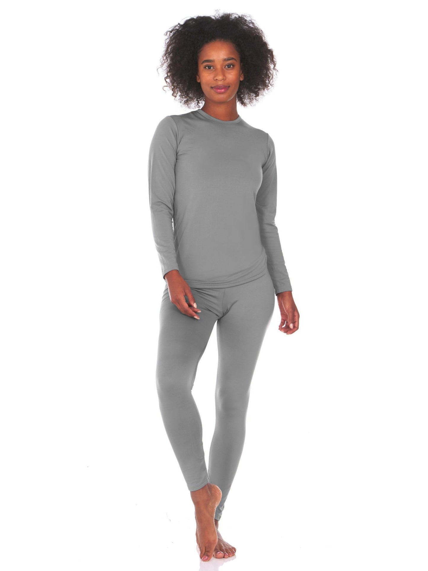 Thermajane Long Johns Thermal Underwear for Women Fleece Lined Base Layer Pajama Set Cold Weather (XX-Small, Grey)