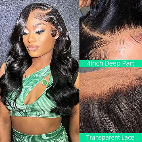 XUBULO Body Wave Lace Front Wigs Human Hair - 13x4 HD Transparent Lace Frontal Wigs Human Hair 180% Density Brazilian Virgin Glueless Wigs Human Hair Pre Plucked with Baby Hair Natural Color 34 Inch