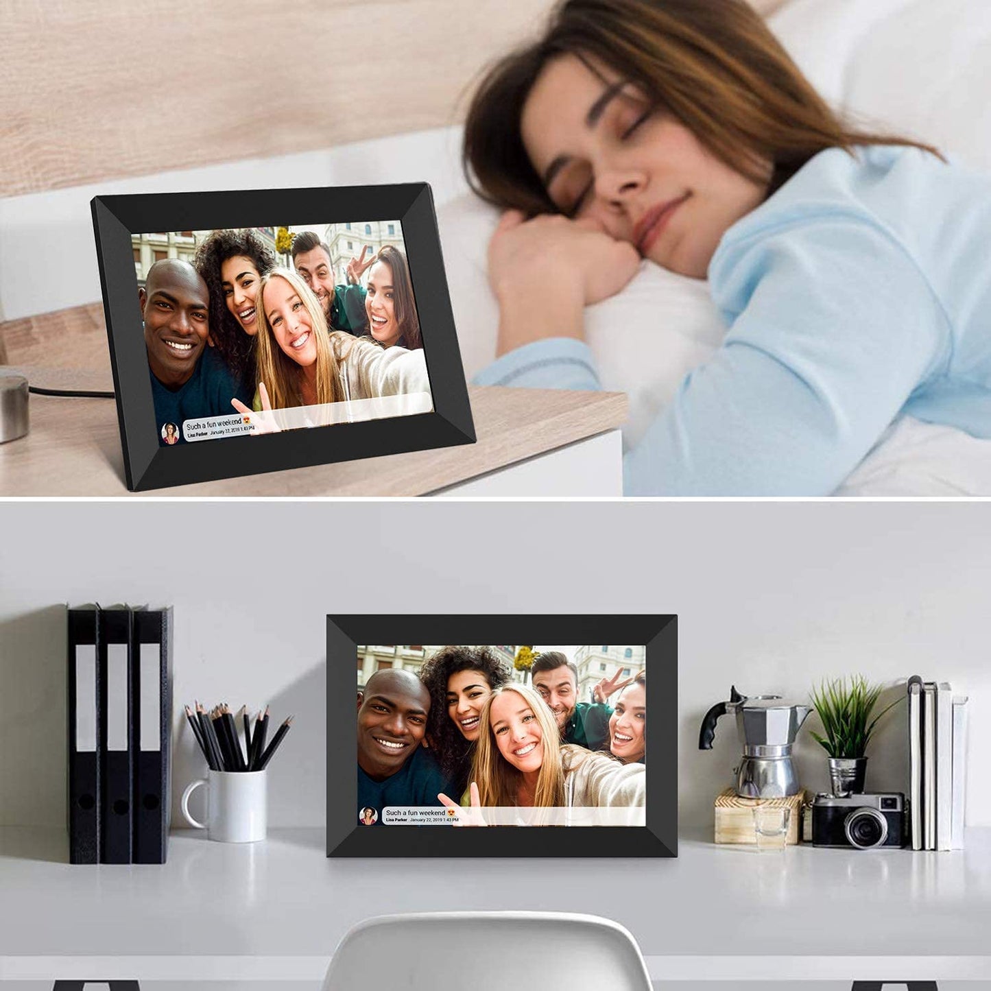 FRAMEO 10.1 Inch Smart WiFi Digital Photo Frame 1280x800 IPS LCD Touch Screen, Auto-Rotate Portrait and Landscape, Built in 32GB Memory, Share Moments Instantly via Frameo App from Anywhere