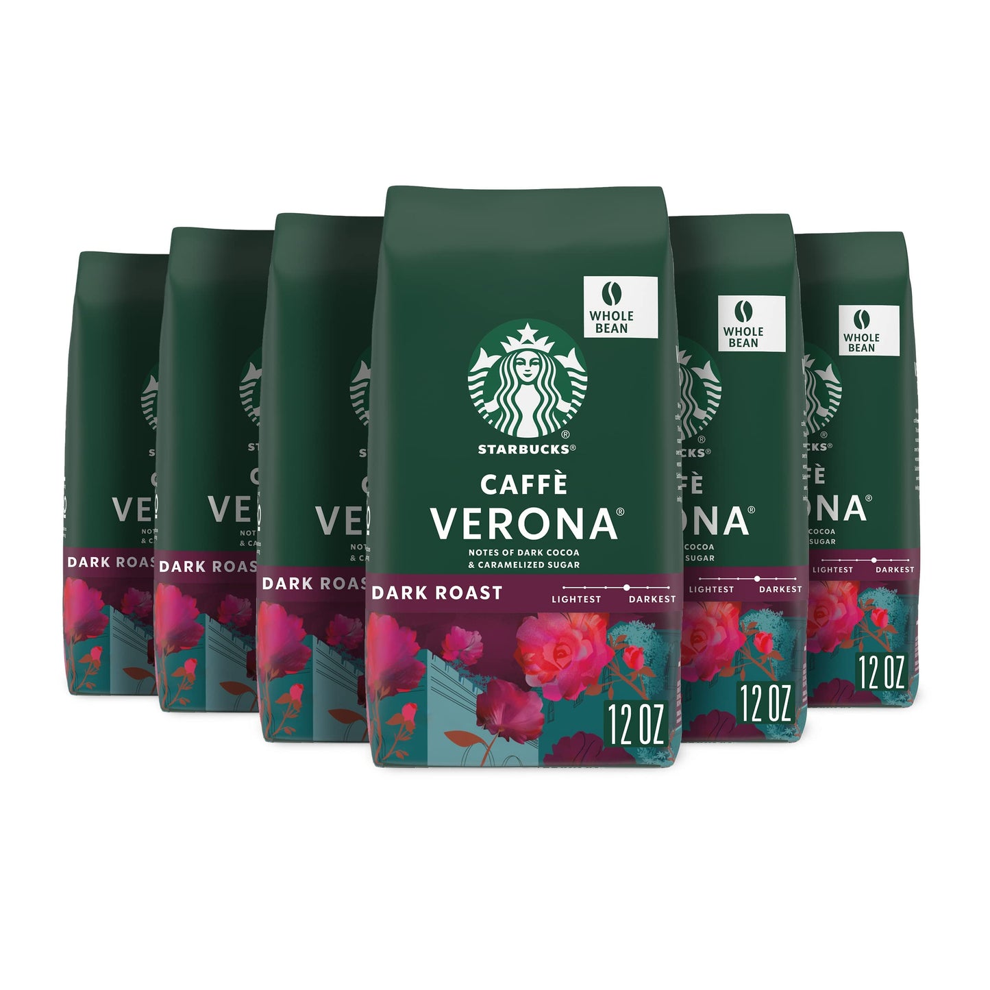 Starbucks Caffè Verona Dark Roast Whole Bean Coffee, 12-Ounce Bag (Pack of 6)