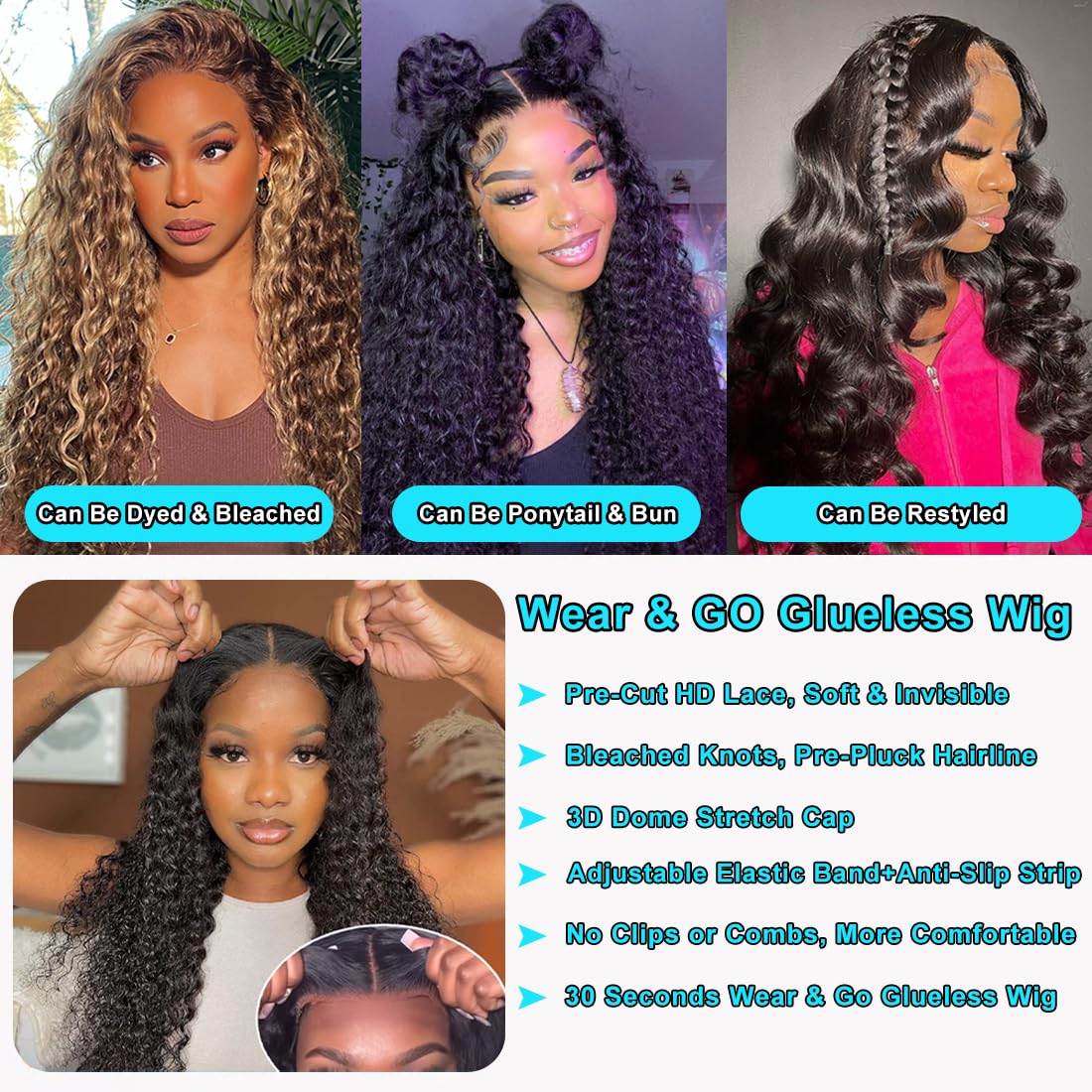 Wear And Go Glueless Pre Plucked Pre Cut Deep Wave Lace Front Wig - 5x5 HD Lace Closure, Deep Curly 180% Density Human Hair For Beginners, 26 Inch