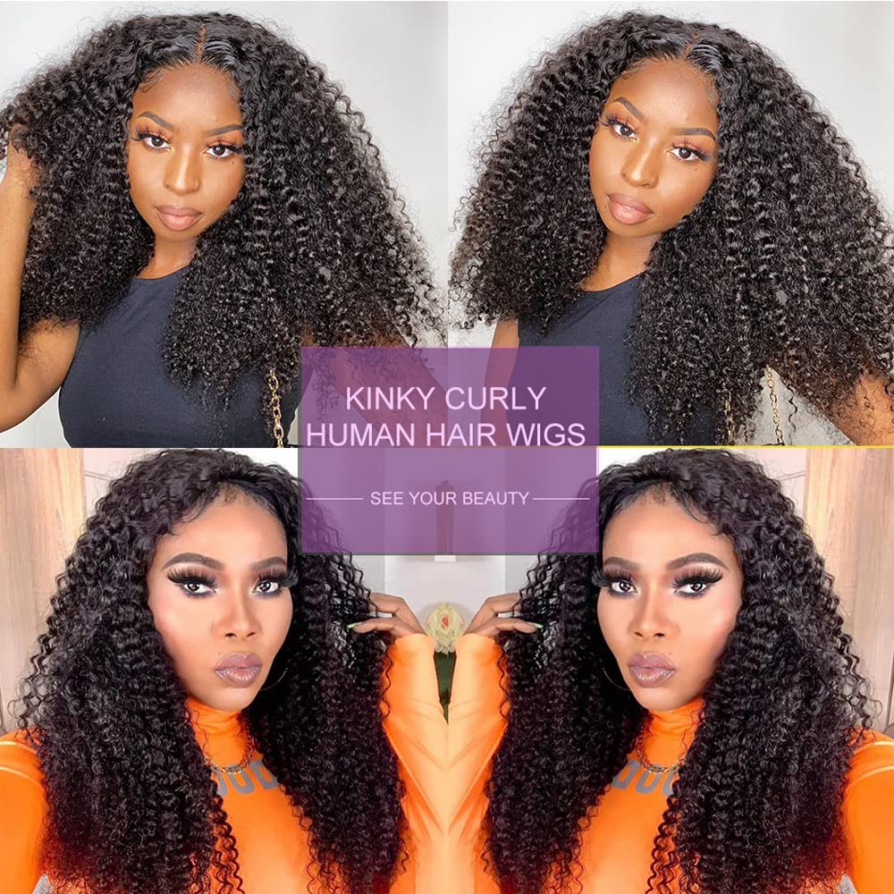 Curly Lace Front Wig Human Hair 13x4 Kinky Curly Transparent Lace Frontal Wigs with Baby Hair Pre Plucked 22 Inch Curly Wigs for Women 180 Density Glueless Deep Curly Lace Front Wigs Human Hair