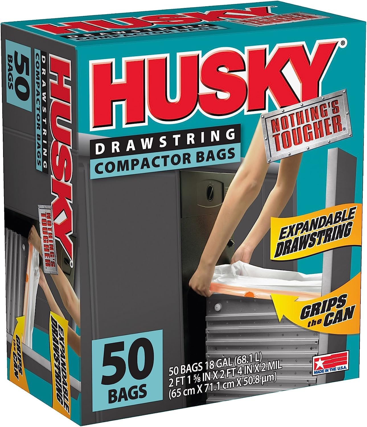 Poly-America Husky HK18XDS050W Drawstring Compactor Bag 50 ct, 18 Gallon