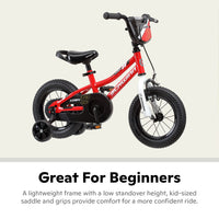 Schwinn Koen & Elm Toddler and Kids Bike, For Girls and Boys, 18-Inch Wheels, BMX Style, Training Wheels Included, Chain Guard, and Number Plate, Red