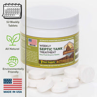 Septic Tank Treatment - 2 Year Supply (12 Monthly Packets + 52 Weekly Fizz Tabs) or Double Dose 1 Year Supply for Larger Tanks - Made in USA