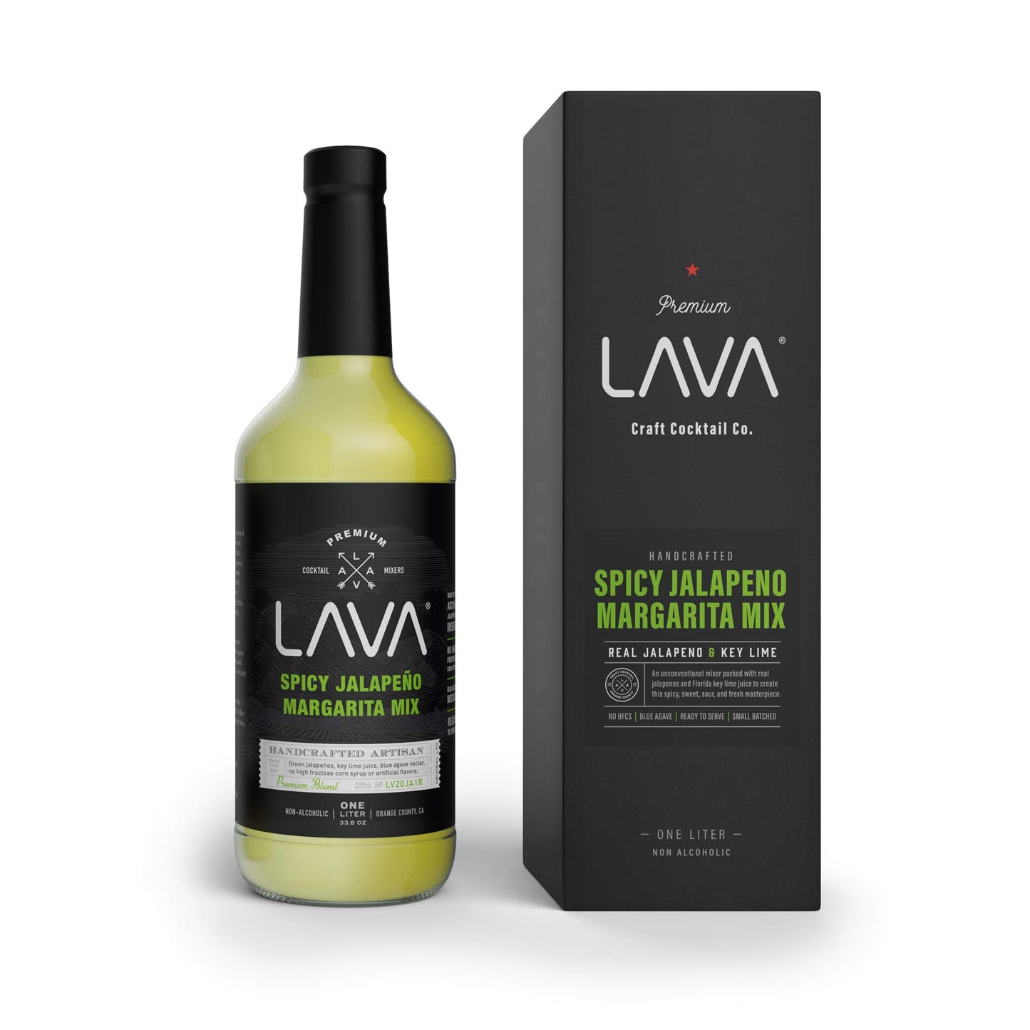 LAVA Premium Spicy Jalapeño Margarita Mix by LAVA Craft Cocktail Co., Made with Real Jalapeños, Agave Nectar, Key Limes, Lots of Flavor and Ready to Use, 1-Liter Glass Bottle