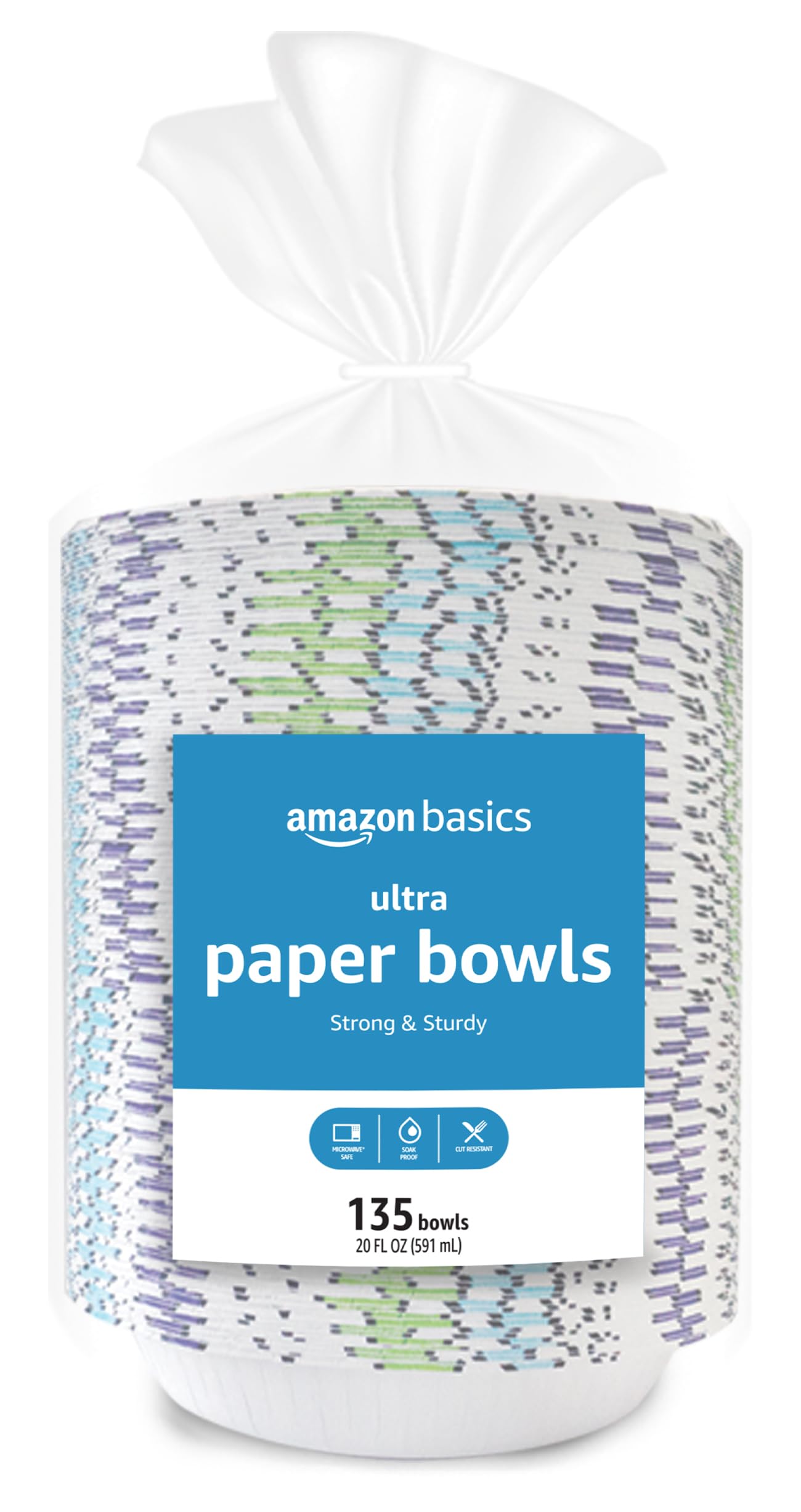 Amazon Basics Ultra Paper Bowls, 20 Oz, Disposable, 540 Count (4 packs of 135), White (Previously Encore)