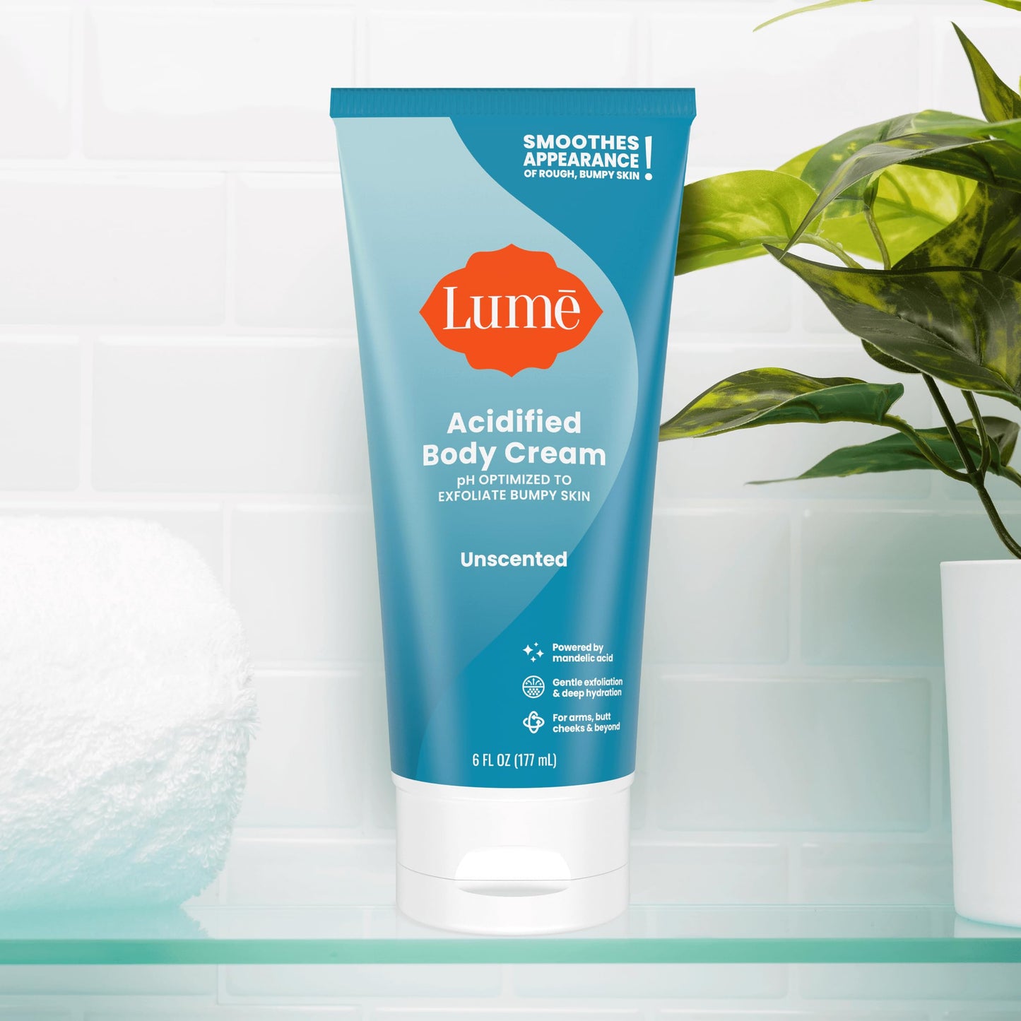 Lume Acidified Body Cream - Smooth Appearance of Rough, Bumpy Skin - Paraben Free, Lanolin Free, Skin Safe - 6 ounce (Unscented)