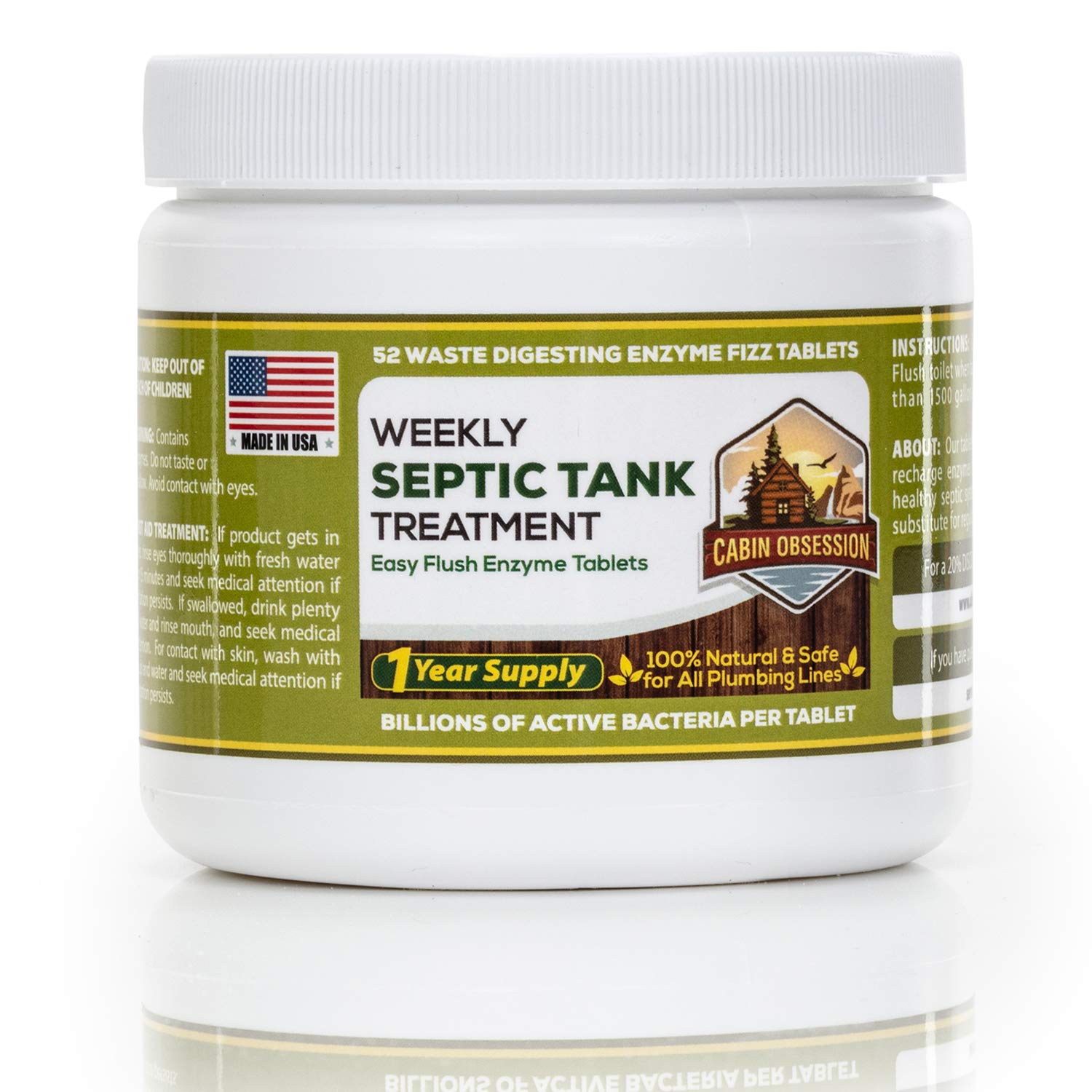 52 Weekly Septic Tank Treatment Fizz Tablets – Easy Flush Bio Toilet Tabs with Billions of Active Bacteria per Tablet – 1 Year Supply - 100% Natural & Safe for All Plumbing & Drain Lines…