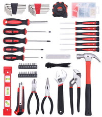 FASTPRO 215-Piece Home Repairing Tool Set with 12-Inch Wide Mouth Open Storage Bag,Household Hand Tool Kit,Red