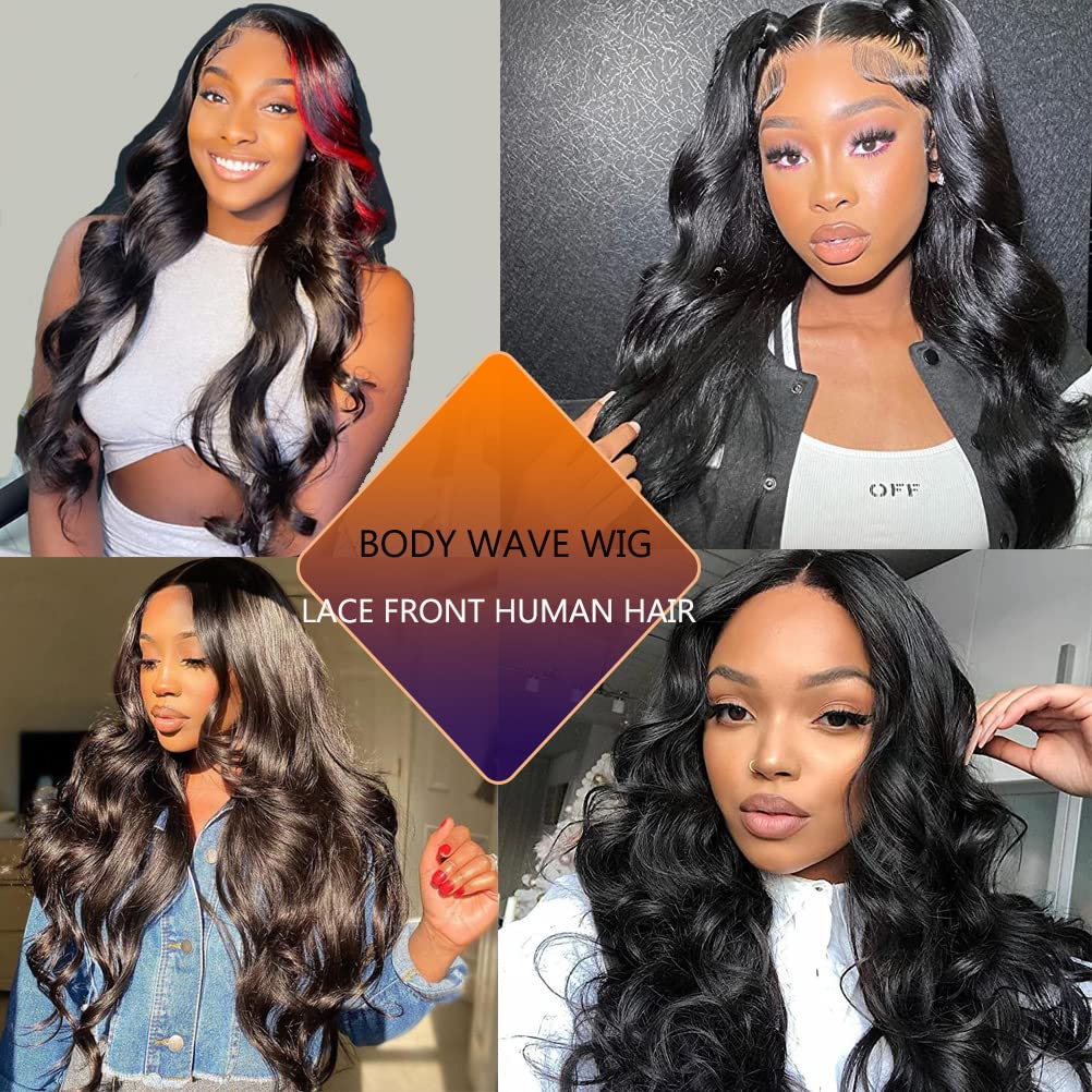 Body Wave Wig Lace Front Wigs Human Hair Wigs for Black Women 13x4 Glueless Lace Frontal Wigs Human Hair Lace Front Wigs Pre Plucked Bleached Knots 180% Density Natural Color Body Wave Wigs 26 Inch