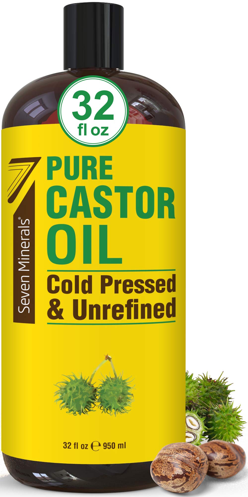 Pure Cold Pressed Castor Oil - Big 32 fl oz Bottle - Unrefined & Hexane Free - 100% Pure Castor Oil for Hair Growth, Thicker Eyelashes & Eyebrows, Dry Skin, Healing, Hair Care, Joint and Muscle Pain