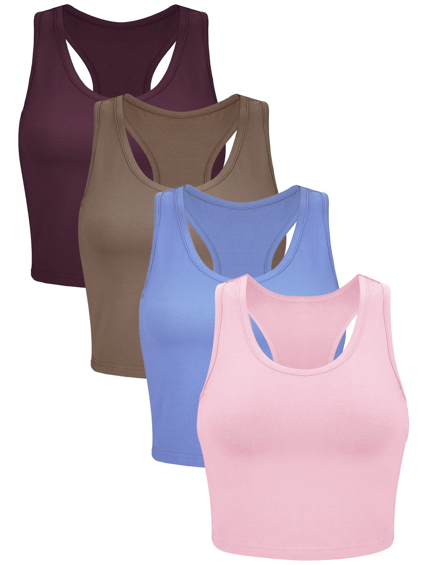 4 Pieces Basic Crop Tank Tops Sleeveless Racerback Crop Sport Top for Women (Leather Pink, Coffee, Serenity, Dark Red,Small)