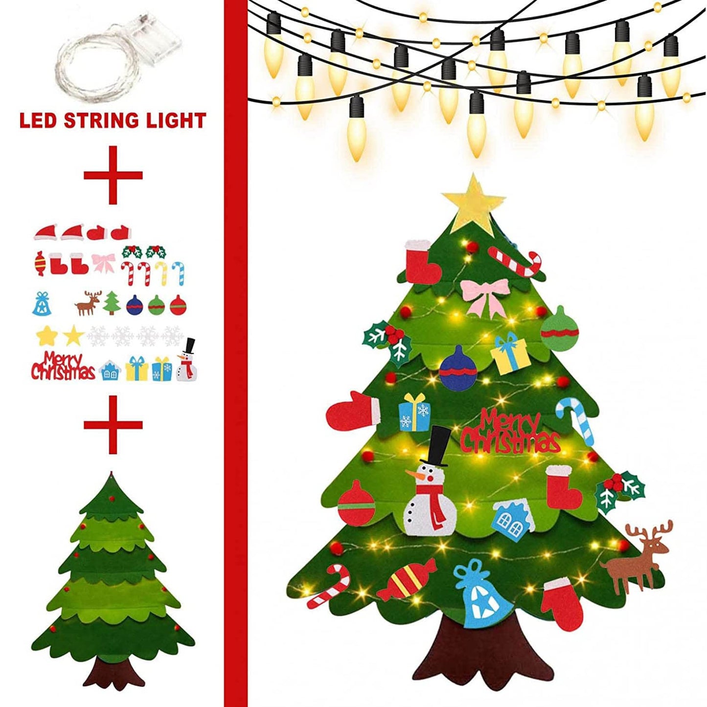 Montessori Christmas Tree for Toddlers, Montessori Christmas Tree with Lights, Kids Interactive Christmas Tree with 21Pcs Detachable Tree Ornaments for Kid Wall