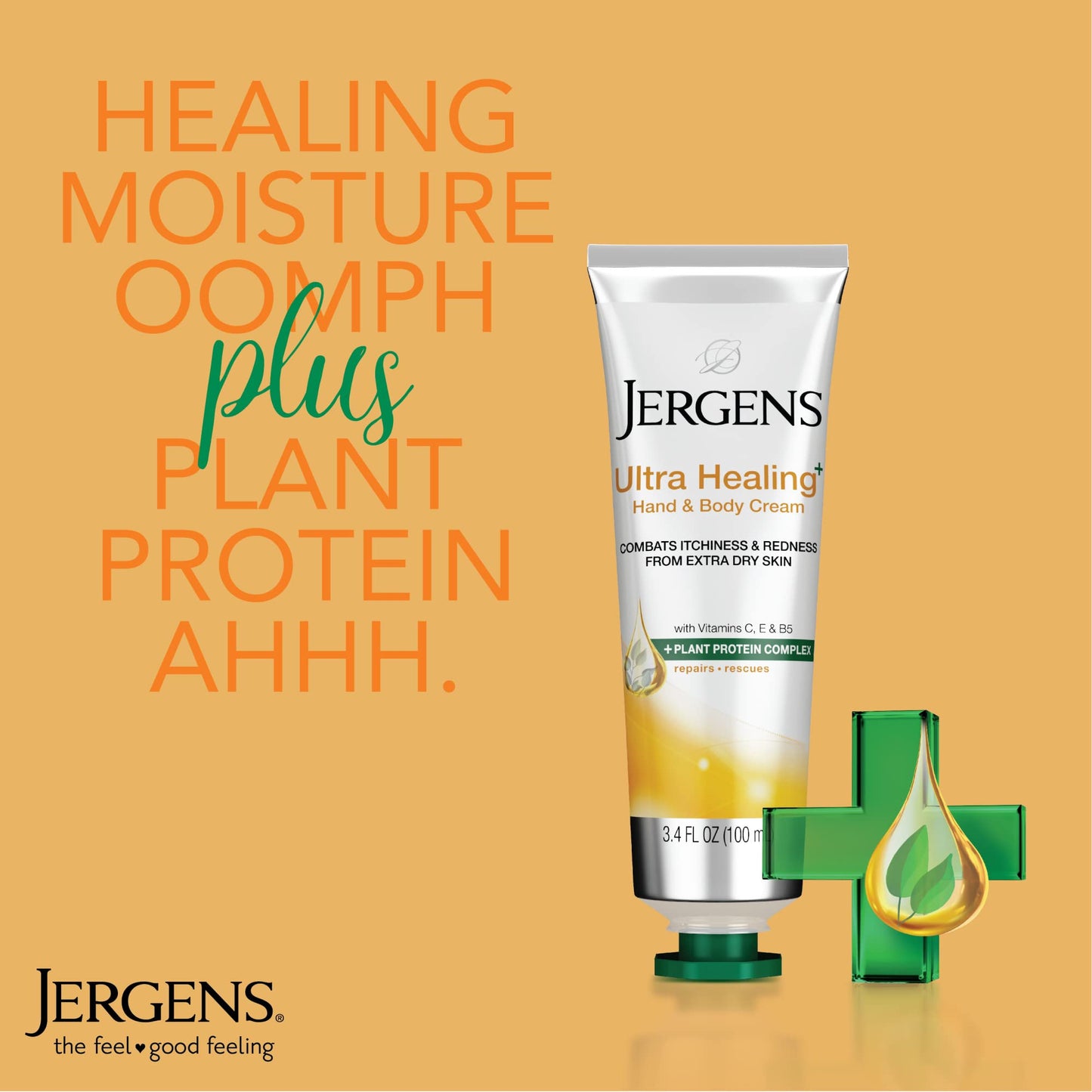 Jergens Ultra Healing Hand & Body Cream for Dry Skin, 3.4 Ounces, Formulated with Vitamins C, E & B5 plus Plant Protein Complex, for Extra Dry Skin Relief