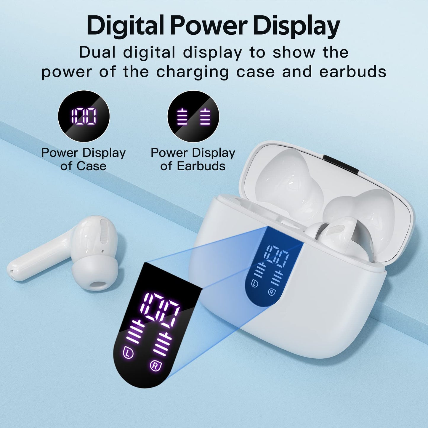 TAGRY Bluetooth Headphones True Wireless Earbuds 60H Playback LED Power Display Earphones with Wireless Charging Case IPX5 Waterproof in-Ear Earbuds with Mic for TV Smart Phone Computer Laptop Sports