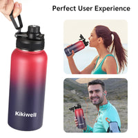 Insulated Water Bottle With Straw, Sports Water Bottle 1L, Reusable Vacuum 18/8 Stainless Steel Flask Thermos, Modern Wide Mouth Double Walled Simple Mug, Keeps Hot & Cold (32 oz, Wine Red Deep Sea)