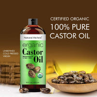 Natural Riches Organic Castor Oil Cold pressed USDA certified for Dry Skin Hair Loss Dandruff Thicker Hair - Moisturizes Skin Helps Hair growth Thicker Eyelashes Eyebrows 16 fl. oz.