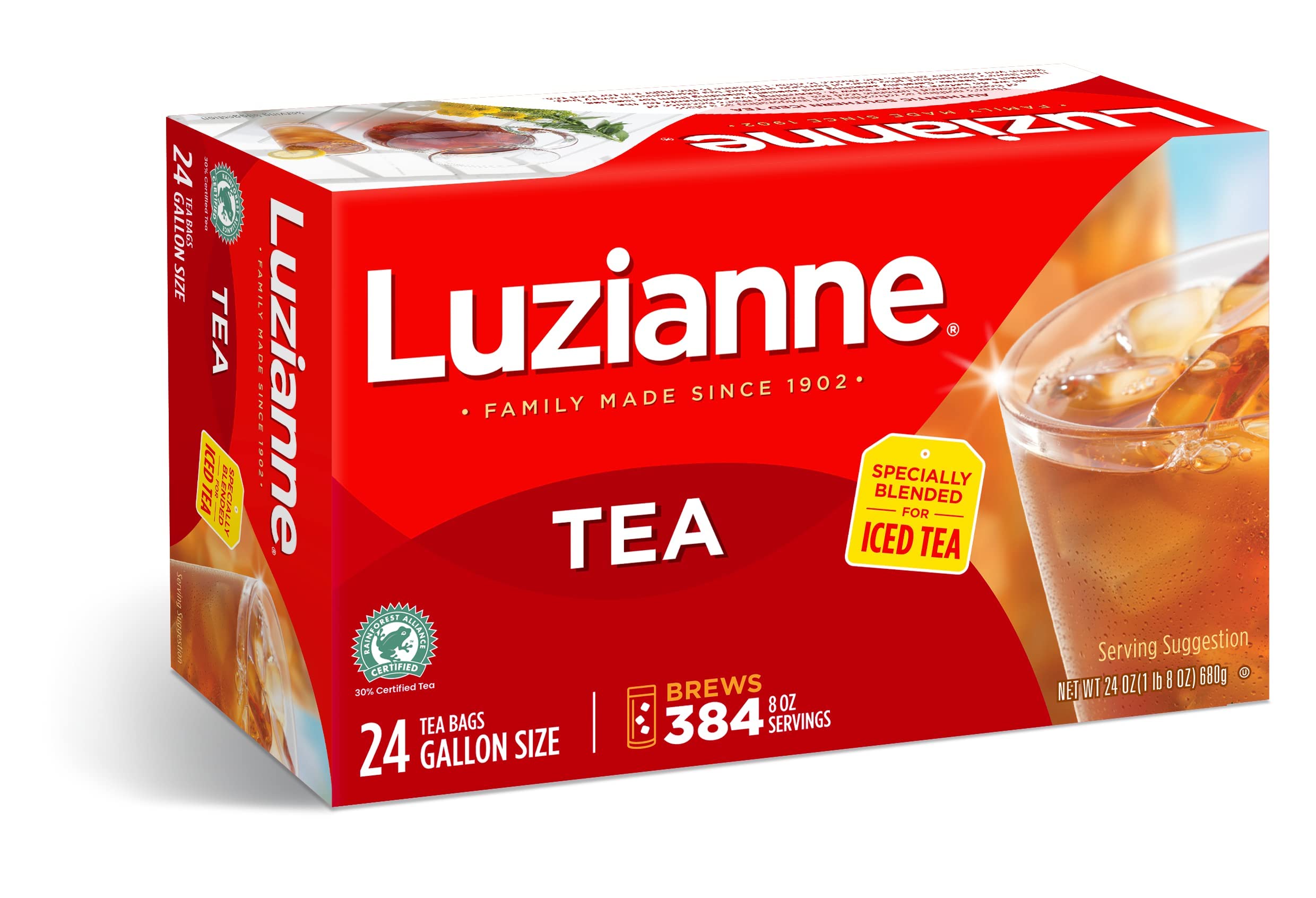 Luzianne Iced Tea Bags, Gallon Size, Unsweetened, 24 Count Box, Specially Blended For Iced Tea, Clear & Refreshing Home Brewed Southern Iced Tea