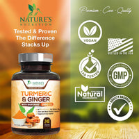 Turmeric Curcumin with BioPerine & Ginger 95% Standardized Curcuminoids 1950mg - Black Pepper for Max Absorption, Herbal Joint Support, Nature's Tumeric Extract Supplement, Vegan - 240 Capsules