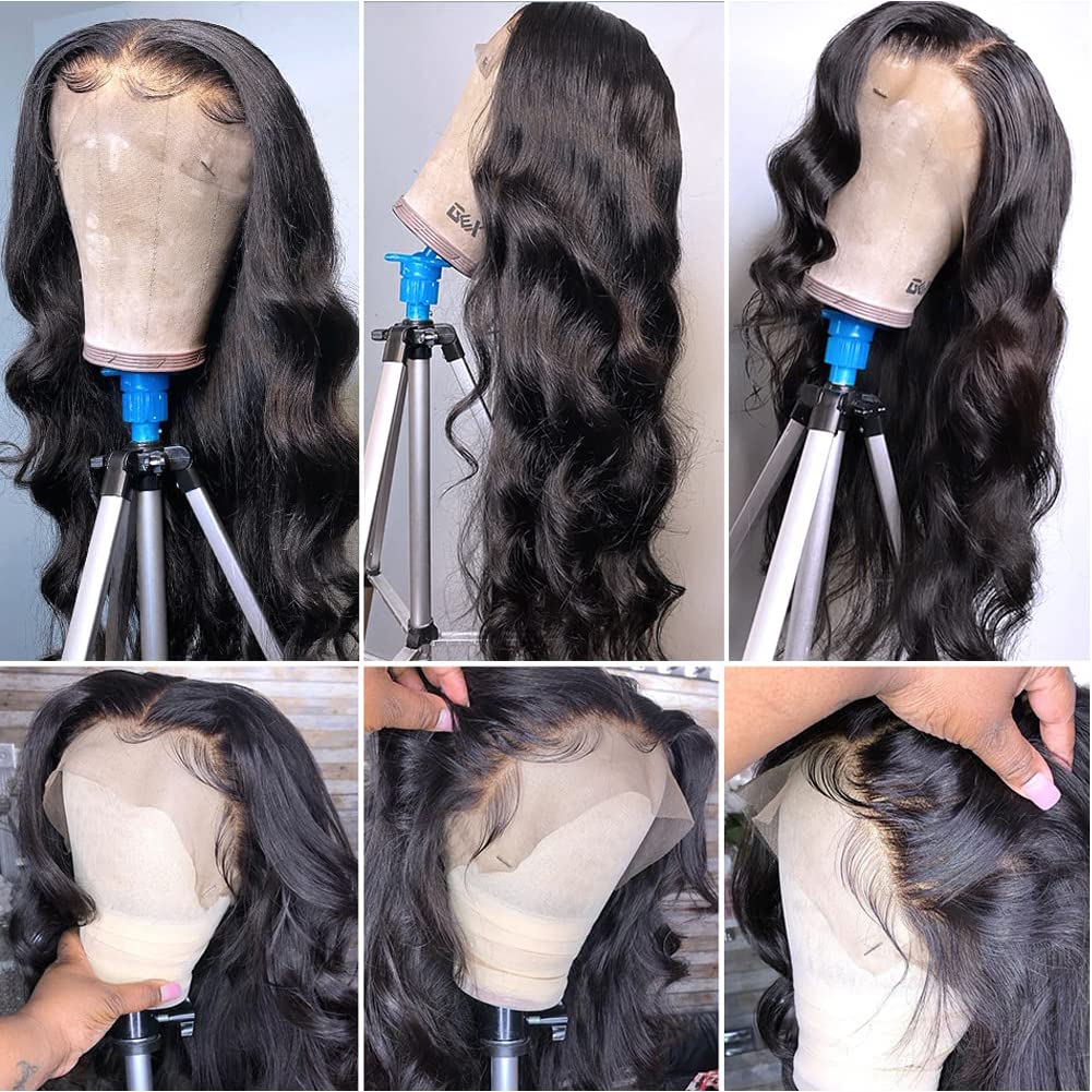 K KF BEAUTY U Body wave Lace Front Wigs Human Hair for Black Women 13x4 HD Transparent Glueless Human Hair Wigs for Black Women Pre Plucked with Baby Hair 150 Denisity Natural Black 26inch