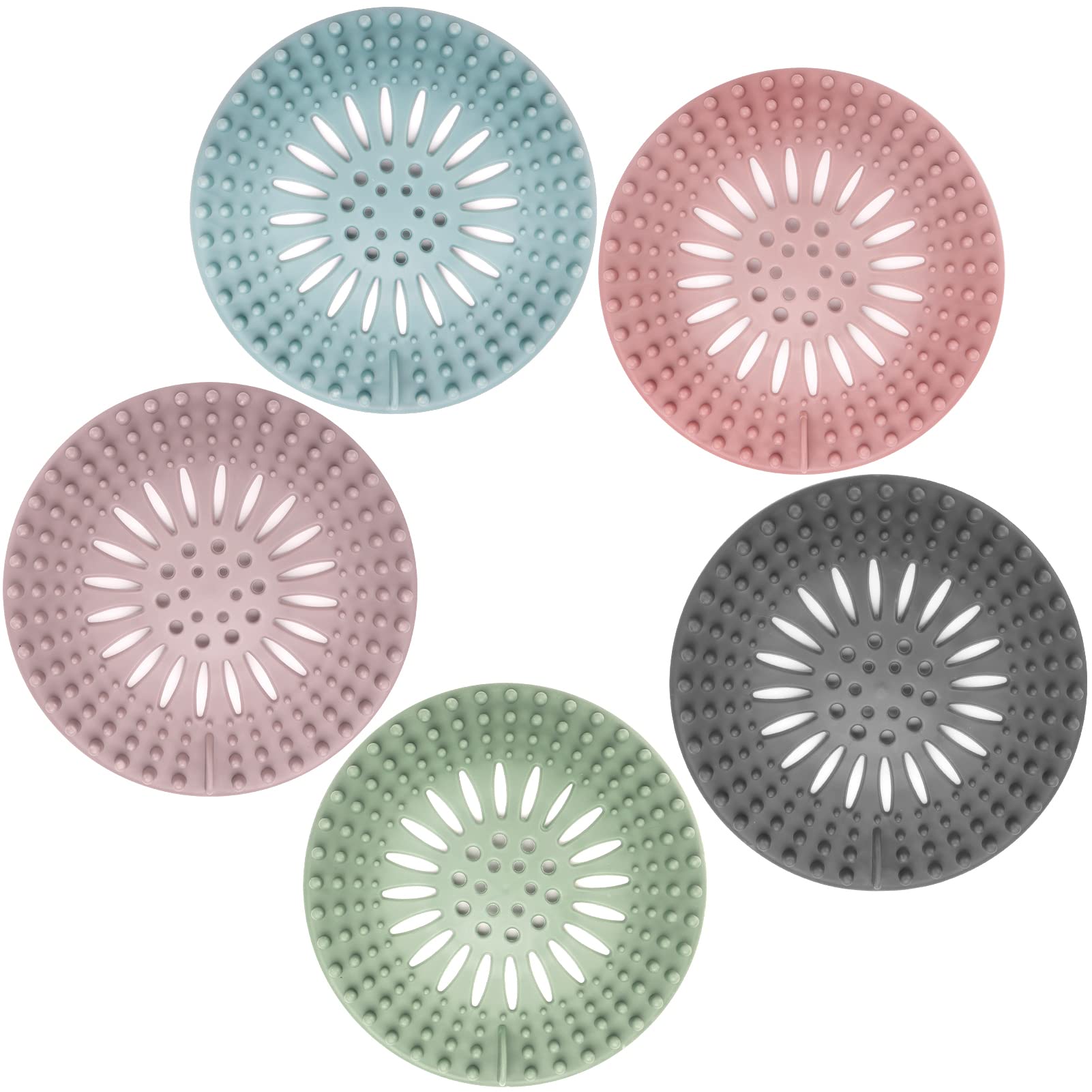 Hair Catcher Shower Drain Covers Protector Durable Silicone Bathtub Hair Stopper Easy to Install and Clean Suit for Bathroom Tub Shower and Sink, 5 Pack