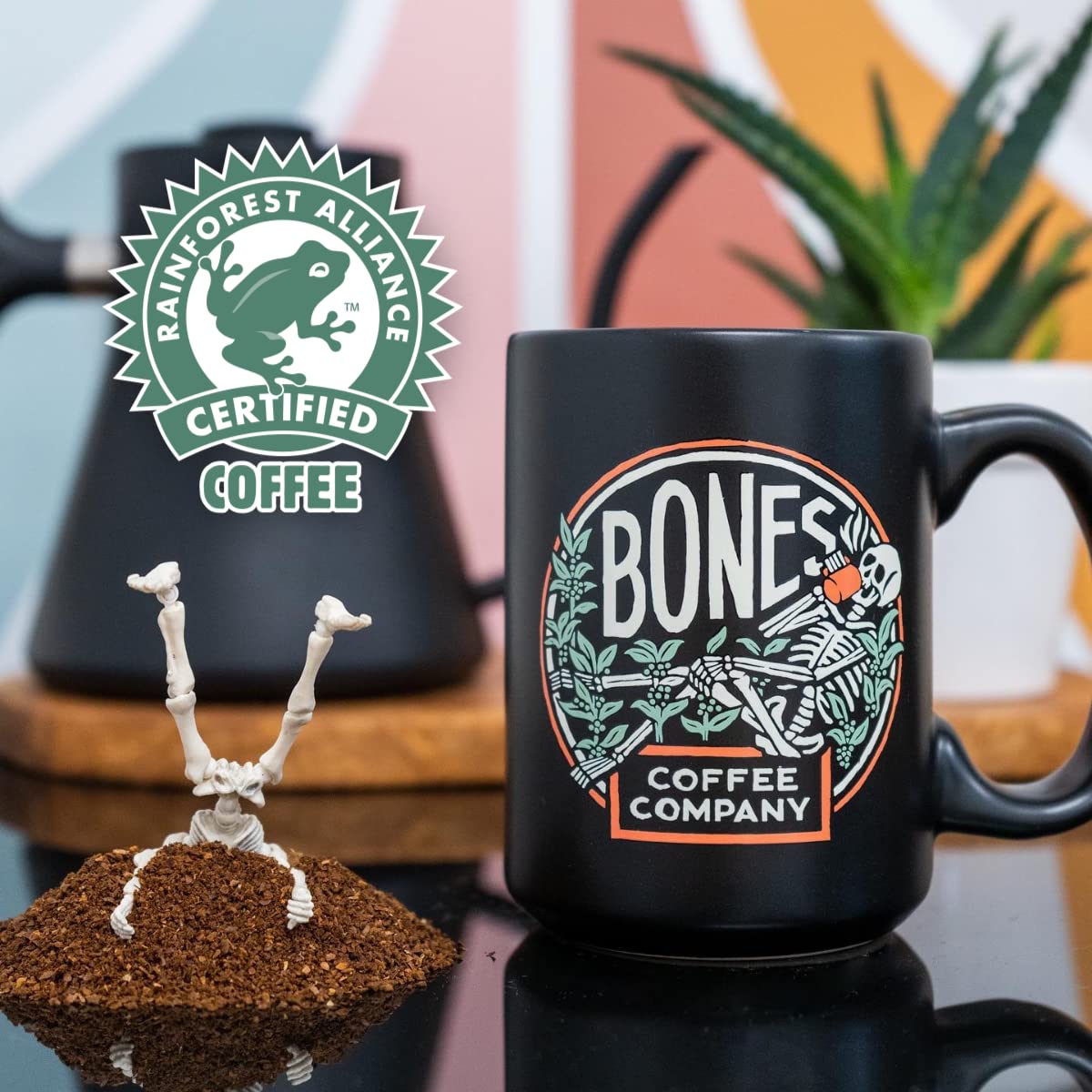 Bones Coffee Company Jamaican Me Crazy Ground Coffee Beans Vanilla Caramel, and Coffee Liqueur Flavor | 12 oz Medium Roast Low Acid Coffee | Flavored Coffee Gifts & Beverages (Ground)