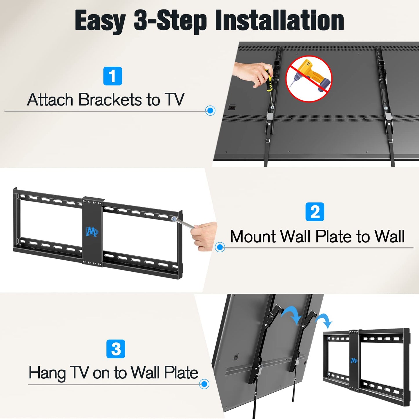 Mounting Dream UL Listed TV Mount for Most 37-75 Inch TV, Universal Tilt TV Wall Mount Fit 16", 18", 24" Stud with Loading Capacity 132lbs, Max Vesa 600 x 400mm, Low Profile Flat Wall Mount Bracket