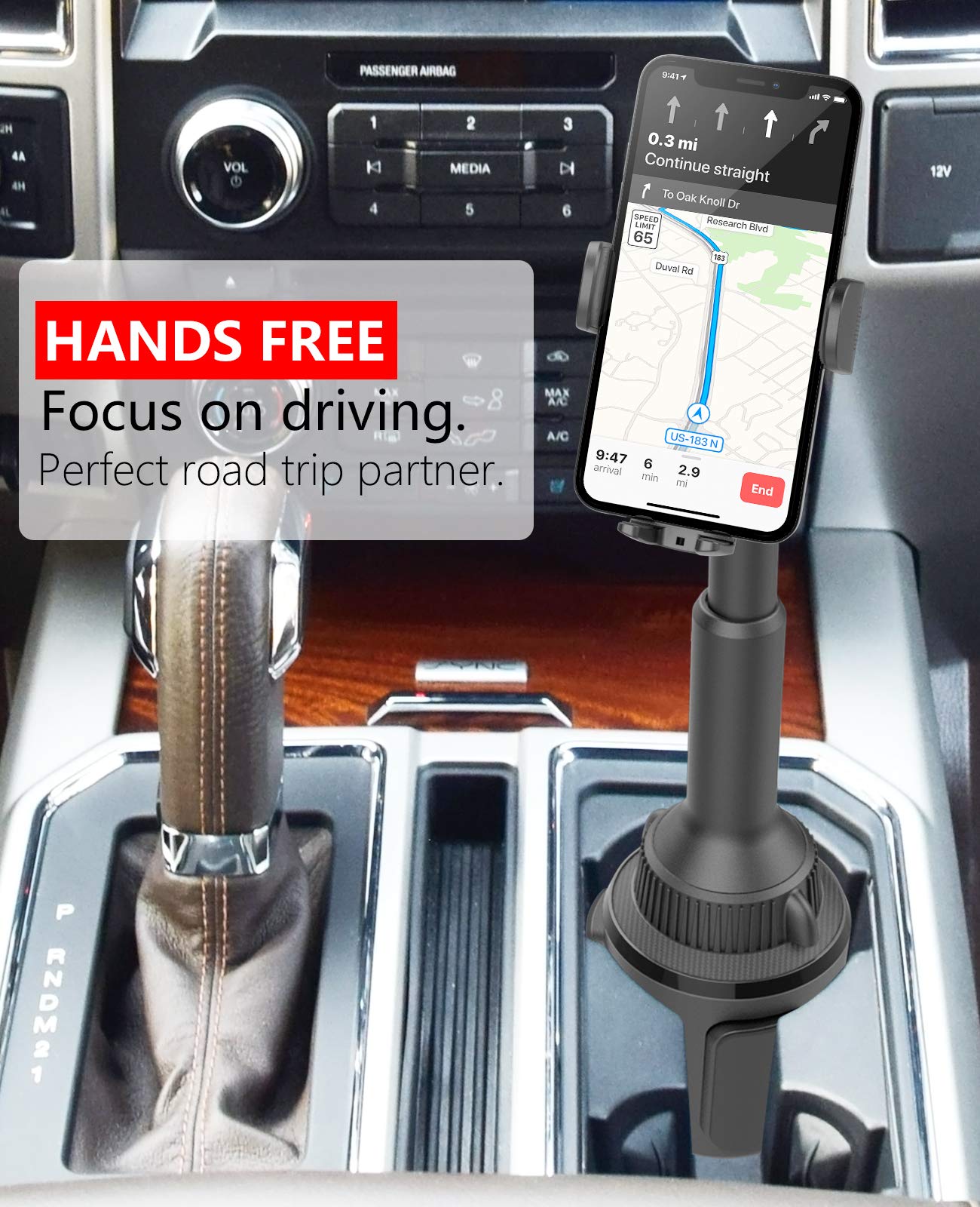 APPS2Car Solid Cup Holder Phone Mount for Car Truck with Quick Extension Long Arm Fast Swivel Adjustable Height 360 Rotatable Low Profile Universal Mobile Mount Compatible with All Cell Phone iPhone