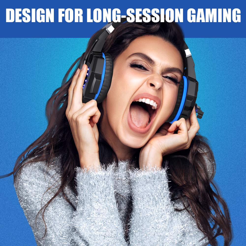 BENGOO G9000 Gaming Headset Professional 3.5mm PC LED Light Game Bass Headphones Stereo Noise Isolation Over-ear Headset Headband with Mic Microphone For PS4 Laptop Computer and Smart Phone