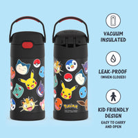 THERMOS FUNTAINER 12 Ounce Stainless Steel Vacuum Insulated Kids Straw Bottle, Pokemon