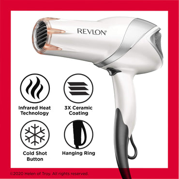 REVLON Infrared Hair Dryer | 1875 Watts of Maximum Shine, Softness and Control, (White)