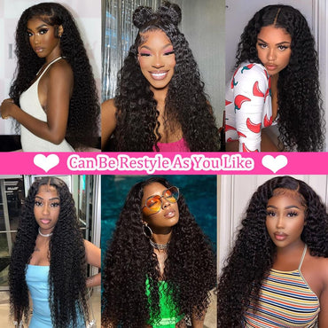 BLACROSS 28 Inch 13x6 Deep Wave Lace Front Wigs Human Hair 180 Density Deep Part Curly Lace Front Wigs Human Hair Pre Plucked Glueless Transparent Lace Frontal Wig Pre Plucked with Baby Hair