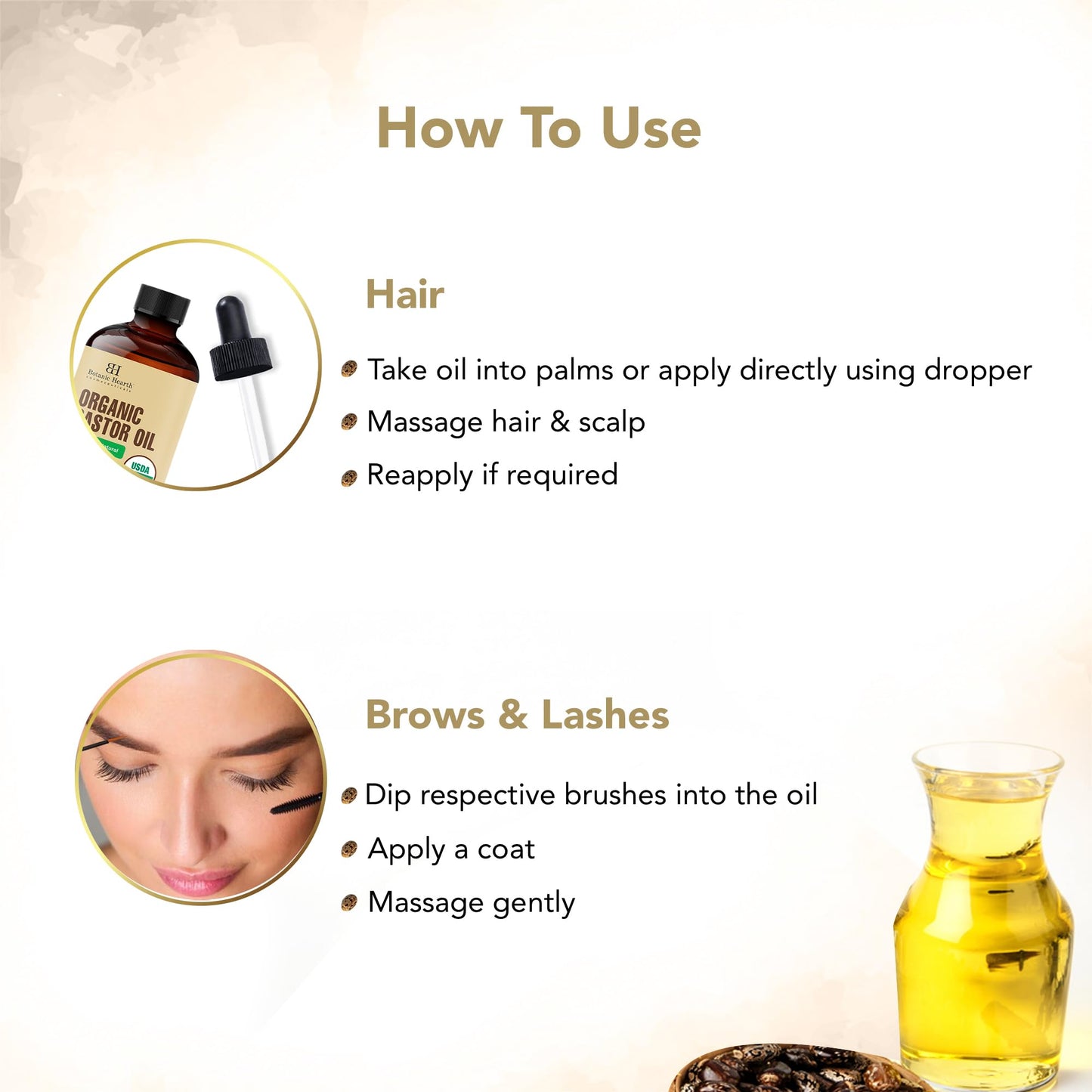 Botanic Hearth Castor Oil | USDA Certified Organic |100% Pure & Hexane Free | Cold Pressed | Growth for Eyelashes, Eyebrows, Hair | With Eyebrow & Eyelash Brush | 2fl oz