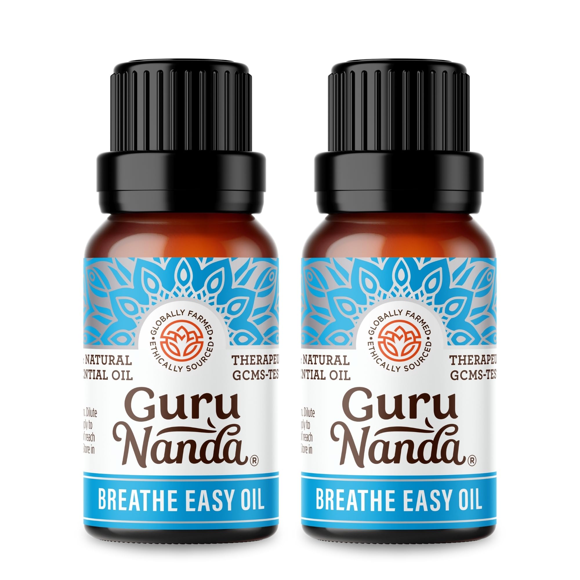 GuruNanda Breathe Easy Essential Oil (2x0.5 Fl Oz) - 100% Pure & Undiluted Aromatherapy Oil for Diffusers - Aids in Congestion for Easier Breathing