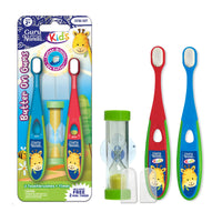 GuruNanda Butter on Gums Toddler Toothbrush with Sand Timer, Extra Soft Bristles for Kids Age 2+, Toothbrush with Tongue Cleaner & Brush Cap (2 Pack)