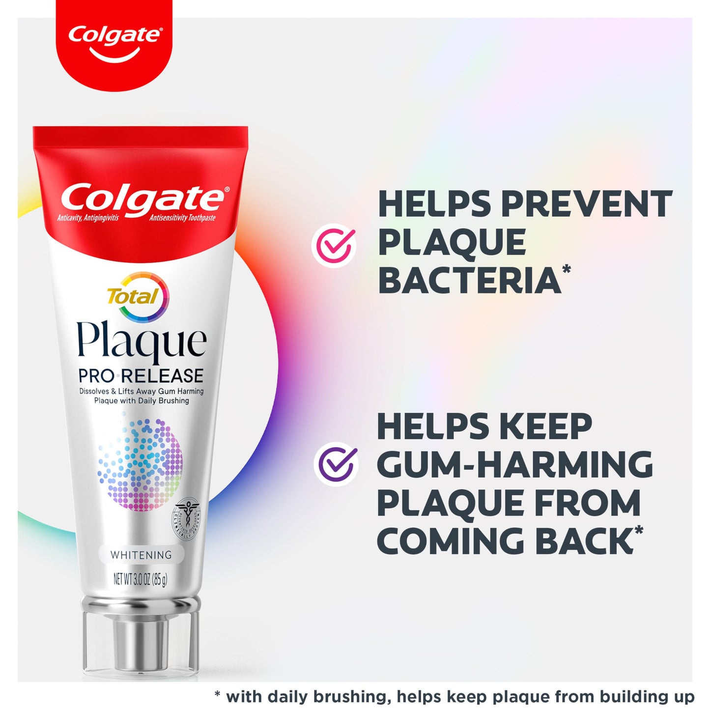 Colgate Total Plaque Pro Release Whitening Toothpaste, Whitening Anticavity Toothpaste, Helps Reduce Plaque and Whitens Teeth, 1 Pack, 3.0 Oz Tube