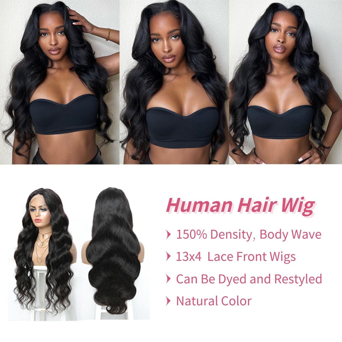 SoHygge 13x4 Lace Front Wigs Human Hair 24 Inch Lace Front Wigs Pre Plucked with Baby Hair 180% Density Glueless Human Hair Wigs for Women HD Transparent Lace Frontal Wigs Natural Black