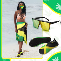 Yahenda 4 PCS Jamaican Swimsuit for Women, Include Sarong Wrap Cover Up, Water Shoe, Face Cover, Sunglasses (Women 8.5-9.5)