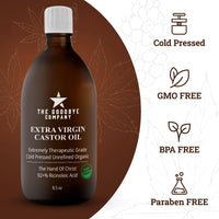 Hello Castor Oil USDA Certified Organic Glass Bottle Pure Cold-Pressed 100% Natural Virgin Castor Oil Moisturising for Skin Hair Growth Product for Eyelashes Food Grade Hexane & BPA Free (470mls)