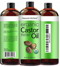 Natural Riches Organic Castor Oil Cold pressed USDA certified for Dry Skin Hair Loss Dandruff Thicker Hair - Moisturizes Skin Helps Hair growth Thicker Eyelashes Eyebrows 16 fl. oz.