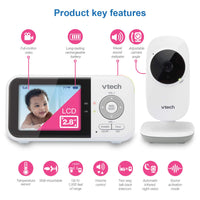 VTech VM819 Video Baby Monitor with 19 Hour Battery Life, 1000ft Long Range, 2.8” Display, Auto Night Vision, 2Way Audio Talk, Temperature Sensor and Lullabies,480p