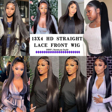 Straight Lace Front Wigs Human Hair 180% Density 13x4 HD Lace Front Wigs for Black Women 26inch Pre Plucked with Baby Hair Transparent Glueless Brazilian Straight Lace Frontal Wigs Natural HairLine