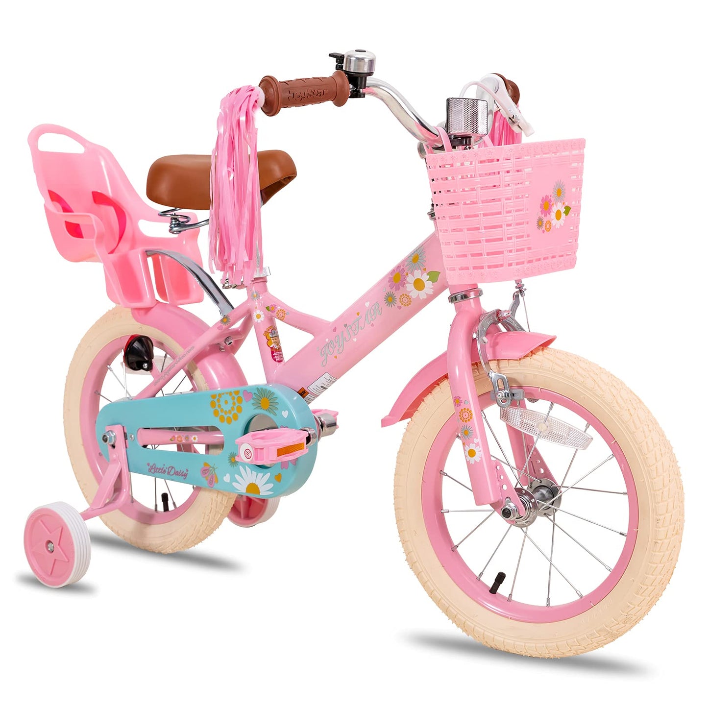 JOYSTAR Kids Bike Little Daisy 12 Inch Girls Bike with Training Wheels Doll Bike Seat Basket & Streamers Princess Kids Bicycle for Girls Toddler of 2-4 Years Toddler Girl Bikes Pink