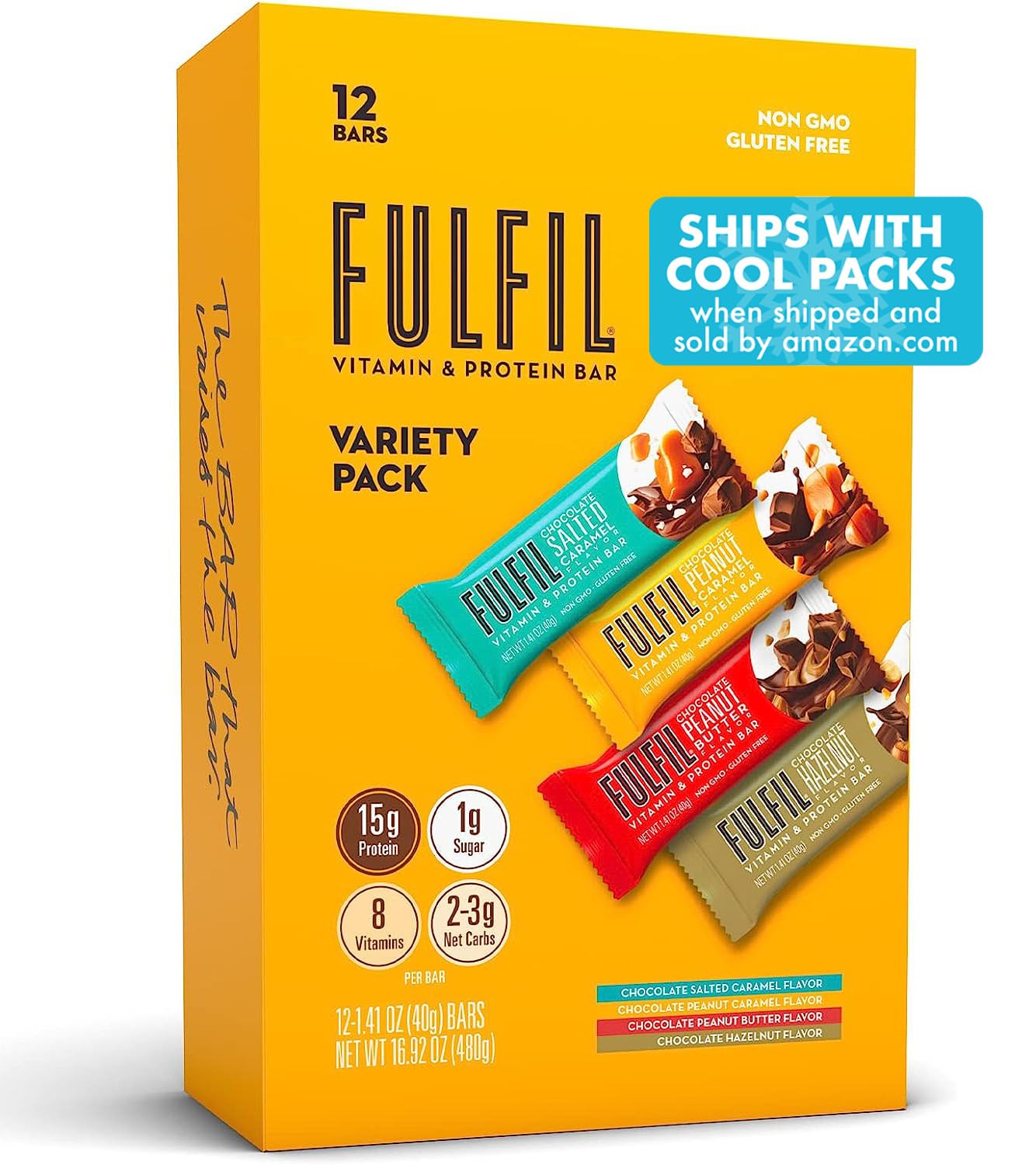 FULFIL Vitamin and Protein Snack Sized Bars, Best Sellers Variety Pack with 15g Protein and 8 Vitamins Including Vitamin C, 12 Count (Packaging May Vary)