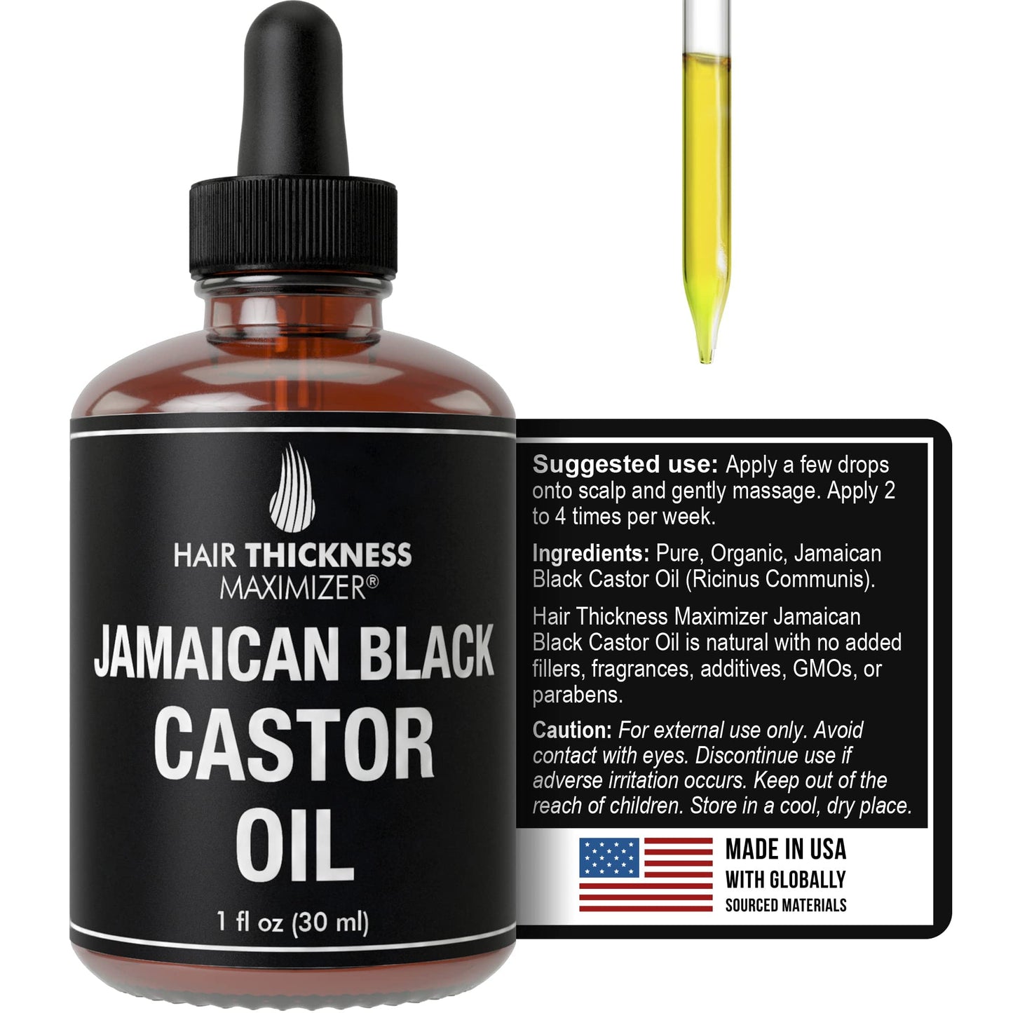 Jamaican Black Castor Oil For Hair Growth. Vegan Serum and Lash Serum For Thickening, Moisturizing + Eyelash. Scalp Treatment For Women, Men with Dry, Frizzy, Weak Hair, Hair Loss 1oz