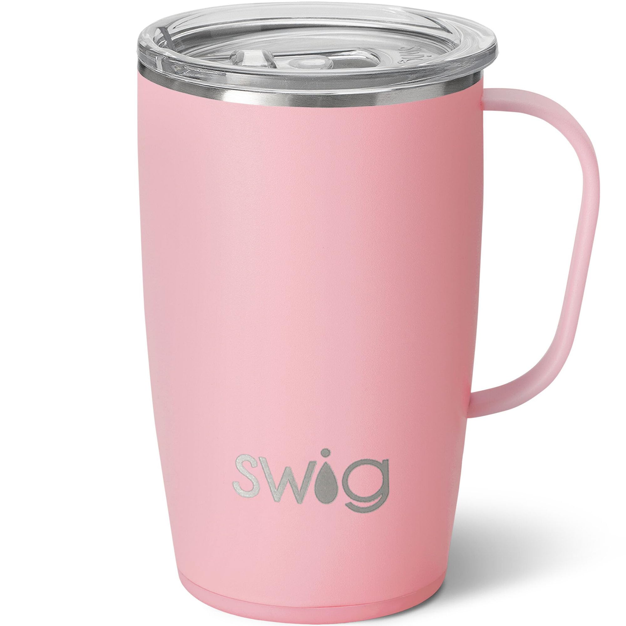 Swig 18oz Travel Mug, Insulated Tumbler with Handle and Lid, Cup Holder Friendly, Dishwasher Safe, Stainless Steel Insulated Coffee Mug with Lid and Handle (Blush)